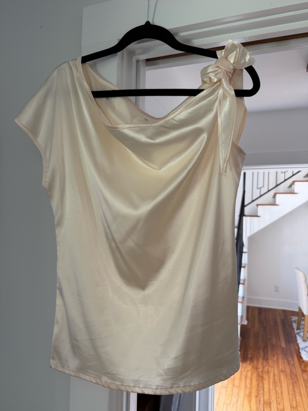 One-Shoulder Silky Tie Blouse - Cream